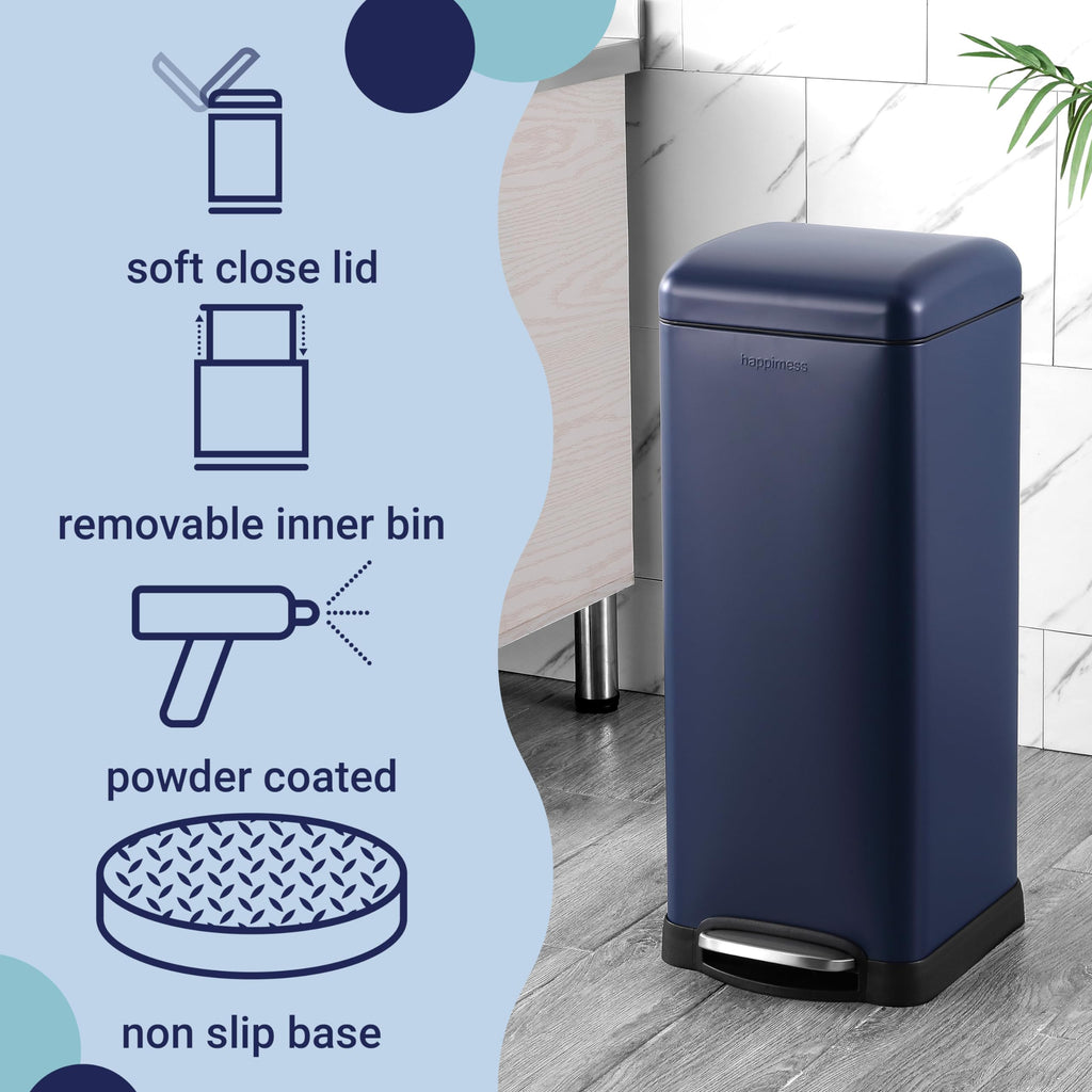 Happimess Hpm1007H Betty Retro 8-Gallon Step-Open Trash Can, Fingerprint Resistant, Modern, Minimalistic For Home, Kitchen, Laun