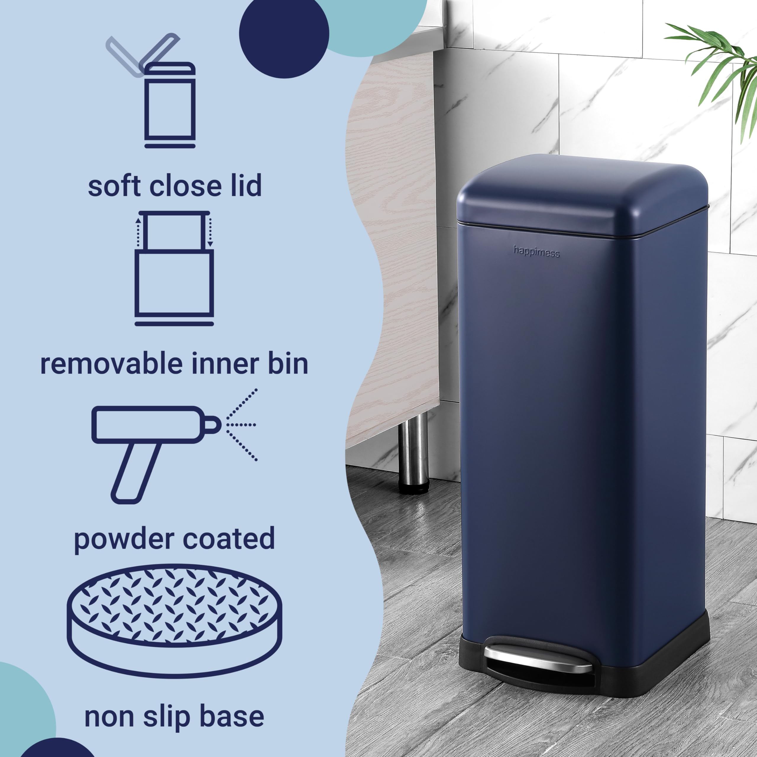 Happimess Hpm1007H Betty Retro 8-Gallon Step-Open Trash Can, Fingerprint Resistant, Modern, Minimalistic For Home, Kitchen, Laun