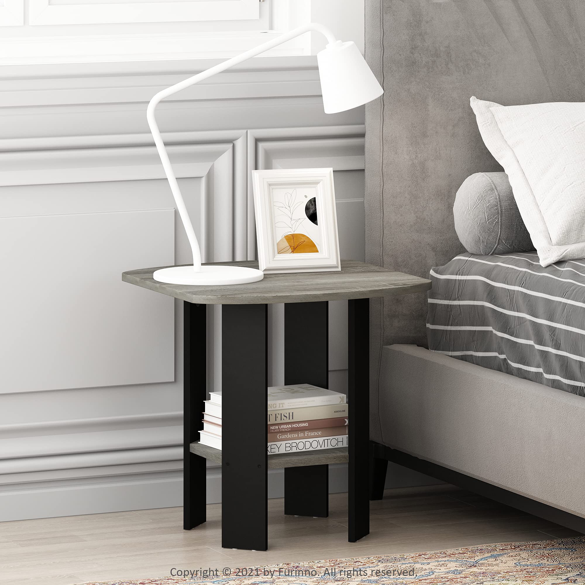 Furinno Simple Design End Table, 2-Pack, French Oak Grey/Black
