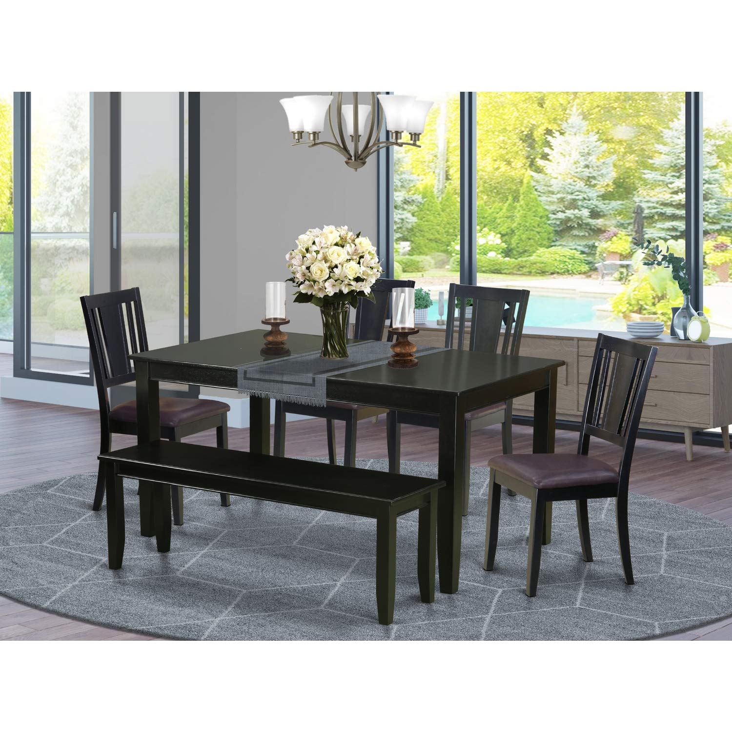 East West Furniture Dule6-Blk-Lc 6 Pc Kitchen Table With Bench-Dining Table And 4 Kitchen Chairs And Bench