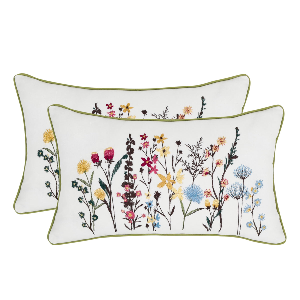 Tosleo Wildflower Pillow Covers 12X20 Inch Pack Of 2 Flowers Embroidered Decorative Pillowcases Throw Pillow Covers Farmhouse Pi