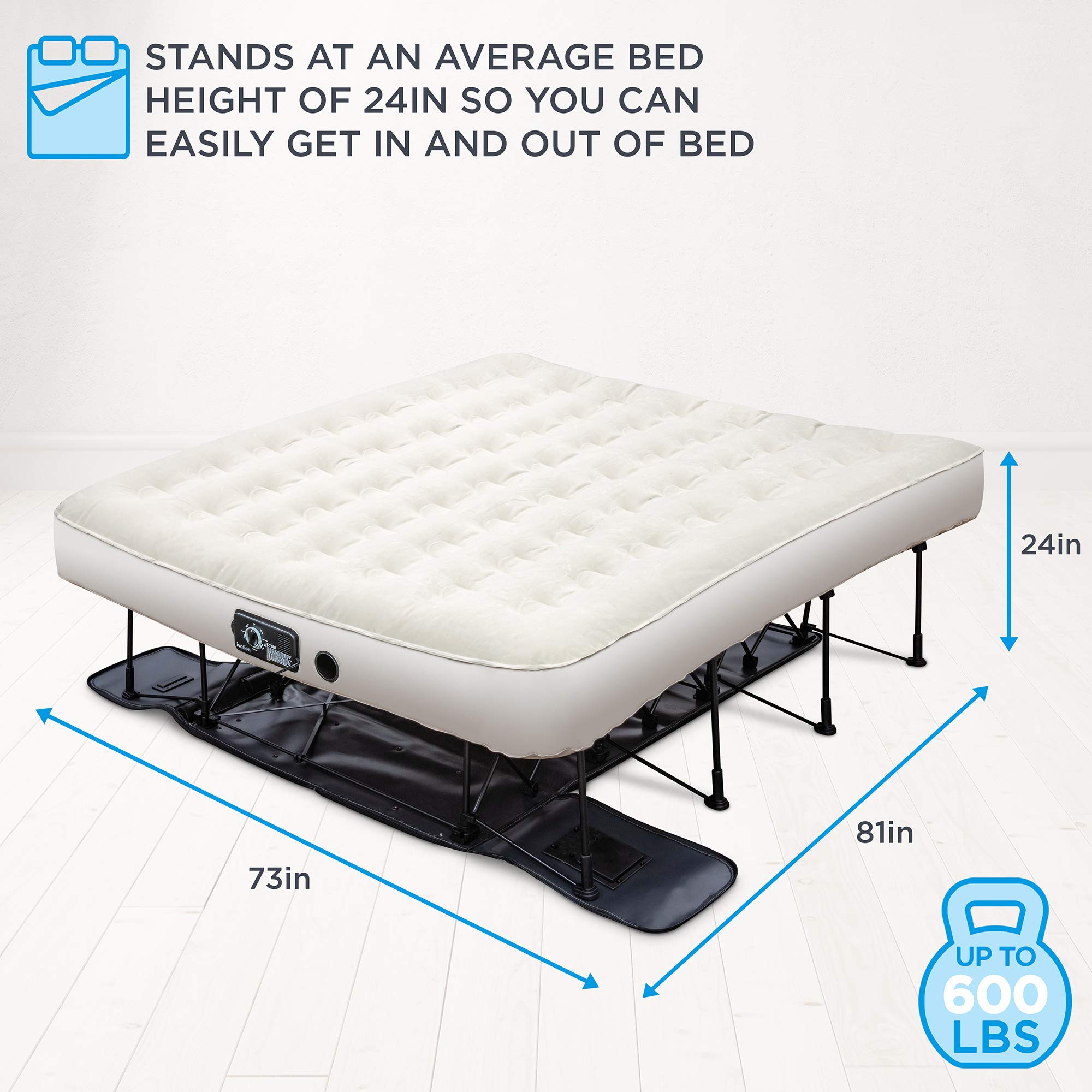 Ivation Ez-Bed (King) Air Mattress With Frame & Rolling Case, Self Inflatable, Blow Up Bed Auto Shut-Off, Comfortable Surface Airbed, Best For Guest, Travel, Vacation, Camping