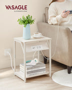 Vasagle End Table With Charging Station, Set Of 2, Small Side Tables For Living Room, Bedroom, Nightstand With Outlets And Usb Ports, Bedside Table With Storage Shelf, Cream White