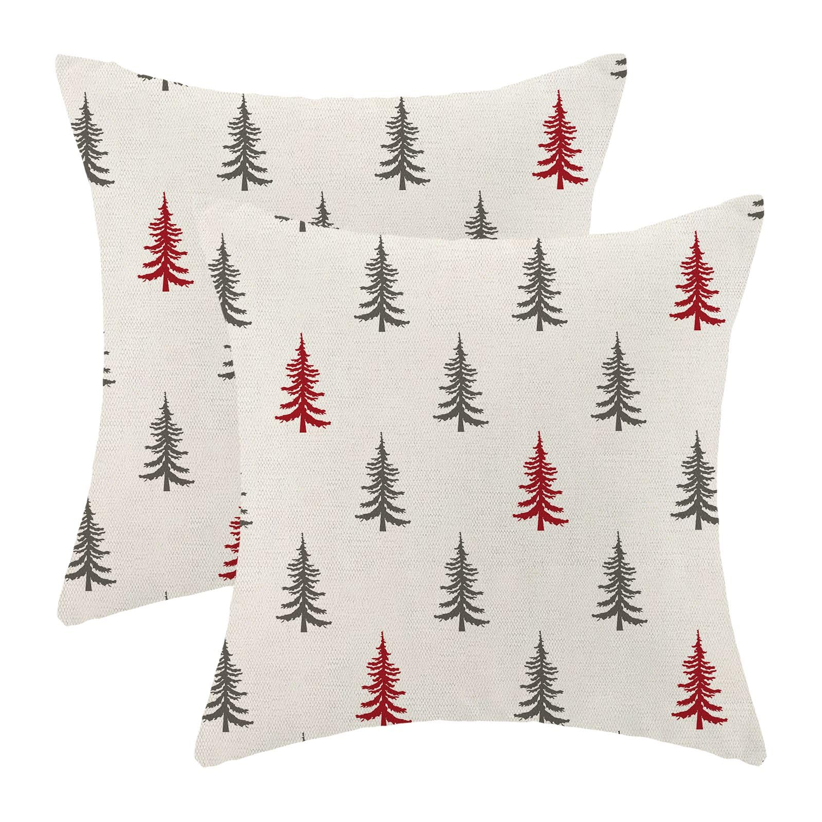 Cxmeifly Christmas Pillow Covers 22X22 Inch Set Of 2 Red Grey Christmas Tree Decor Throw Pillows Winter Xmas Holiday Outdoor Cus