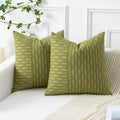 Kevin Textile Light Green And Beige Farmhouse Striped Patchwork Linen Spring Decorative Throw Pillows Covers 18X18, Set Of 2, Modern Accent Square Cushion Covers For Couch Chair Bedroom Decorations