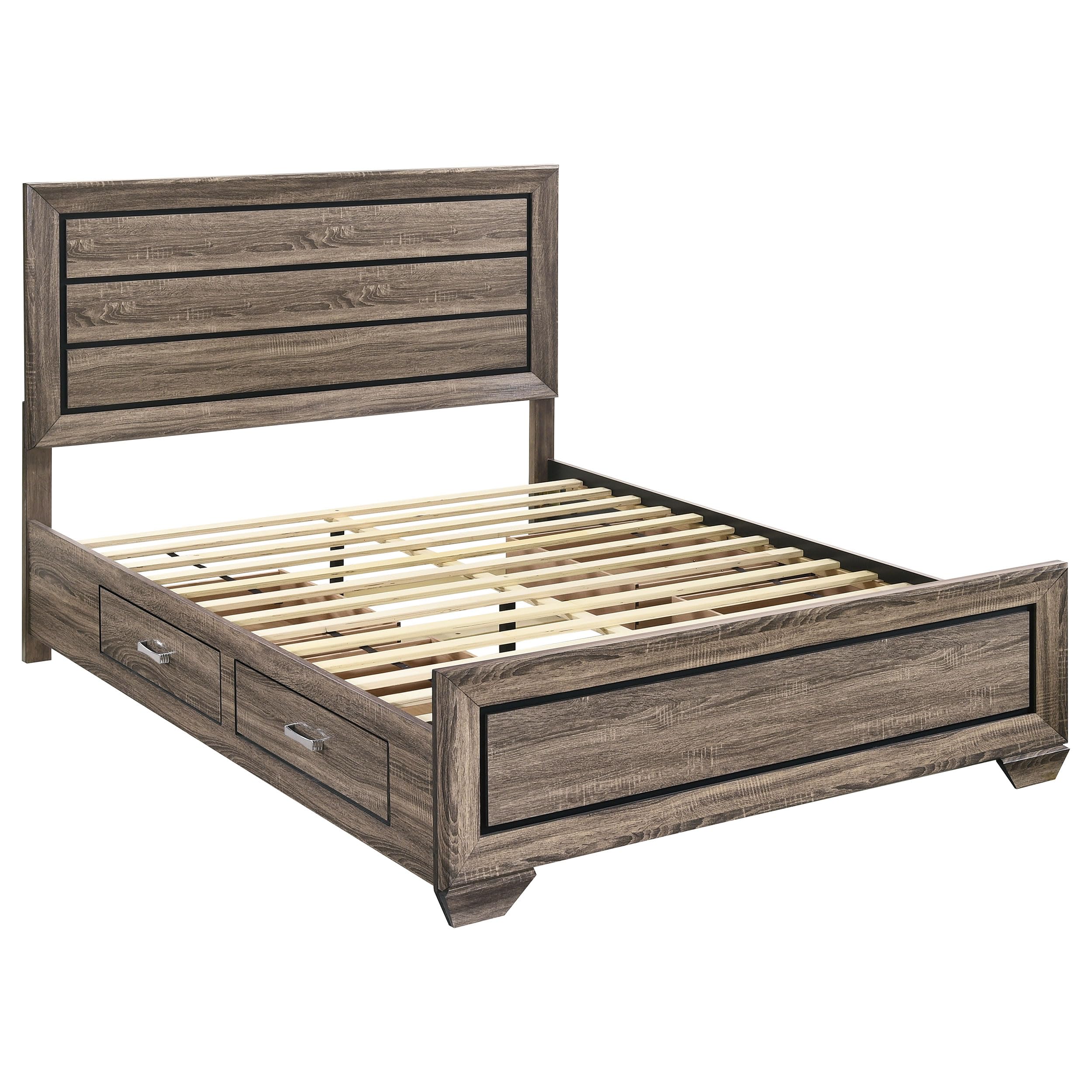 Coaster Home Furnishings Kauffman Transitional Wood Queen Size Storage Panel Bed Frame Platform Bed 54-inch Headboard Washed Taupe 204190Q