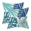 Tropical Pillow Covers 18X18 Set Of 2 Navy Blue Aqua Teal Monstera Palm Leaf Pillowcase Summer Decorations Tropical Outdoor Thro