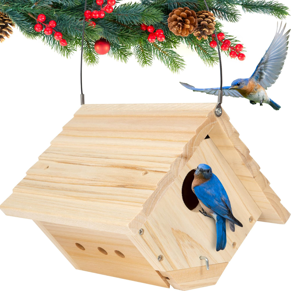 Wren Birdhouses For Outside - Cedar Bluebird Houses For Outside With 9 Air Vents, Removable Bottom Panel For Easy Cleaning - Gre