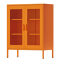 Ustamio Orange Metal Storage Cabinet with Mesh Doors, Office Metal Locker Cabinet, Metal Display Cabinet with 2 Adjustable Shelv