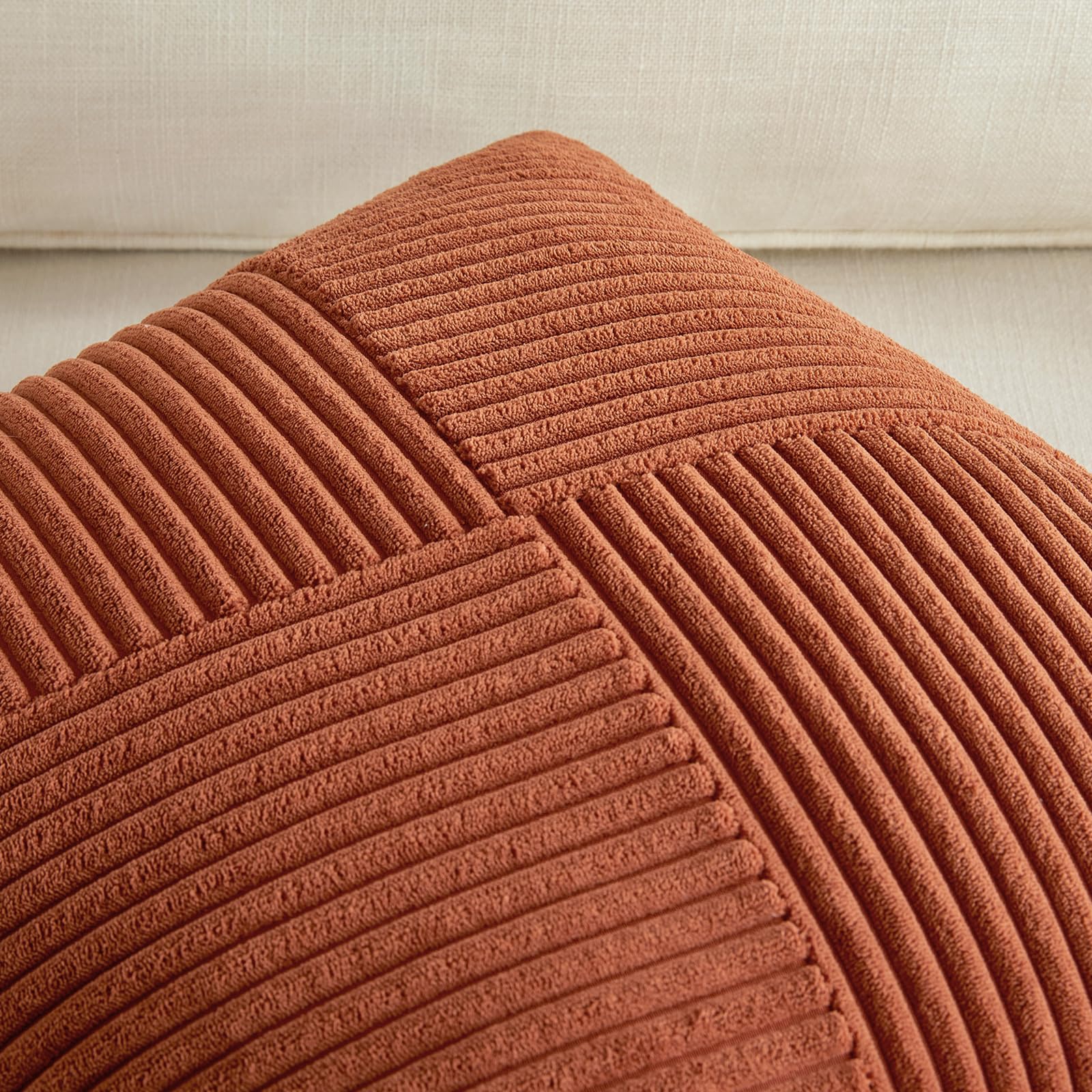 Fancy Homi Set Of 2 Burnt Orange Boho Decorative Throw Pillow Covers 16X16 Inch With Diagonally Pattern For Living Room Couch Be