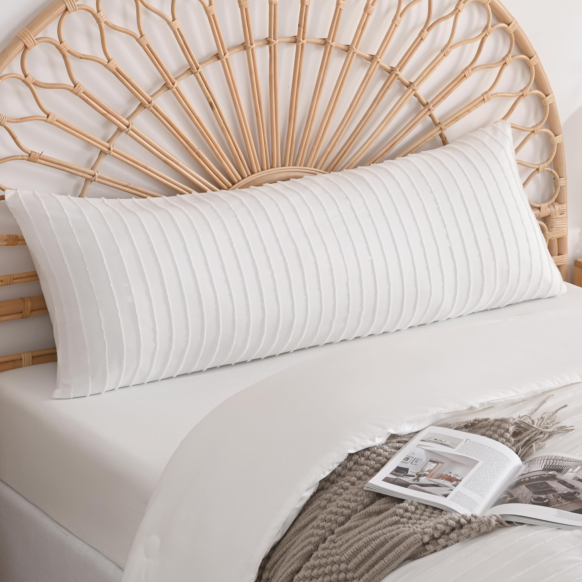 Jellymoni 1 Pack White Body Pillowcase, Soft Microfiber Striped Tufted Pillow Covers With Envelope Closure (Pillows Are Not Incl