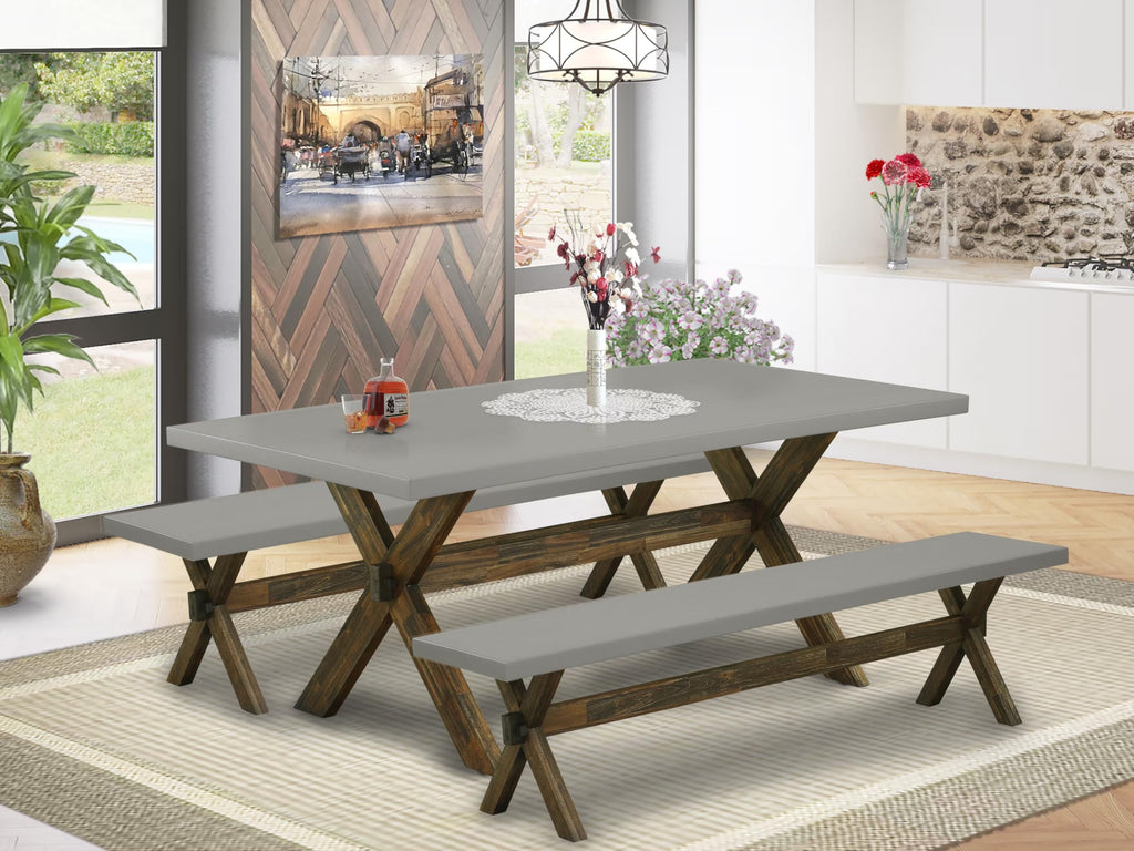 East West Furniture X2-797 3 Piece Dinette Set for Small Spaces Contains a Rectangle Dining Table with X-Legs and 2 Dining Table Bench, 40x72 Inch, Multi-Color
