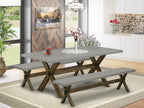 East West Furniture X2-797 3 Piece Dinette Set for Small Spaces Contains a Rectangle Dining Table with X-Legs and 2 Dining Table Bench, 40x72 Inch, Multi-Color