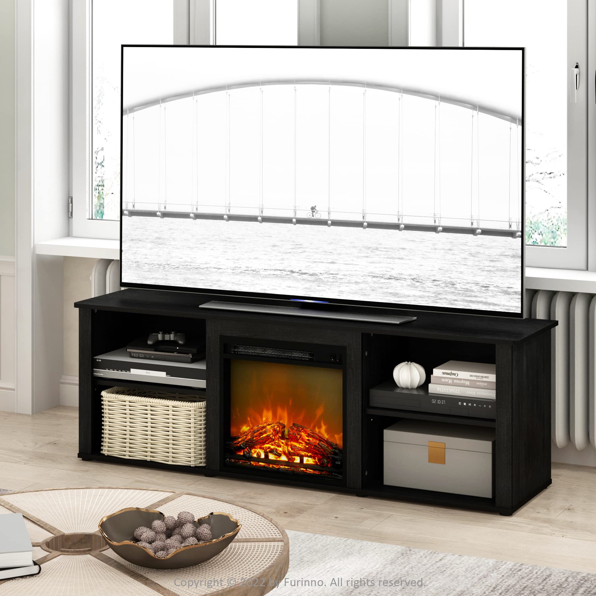 Furinno Classic 70 Inch TV Stand with Fireplace, Americano