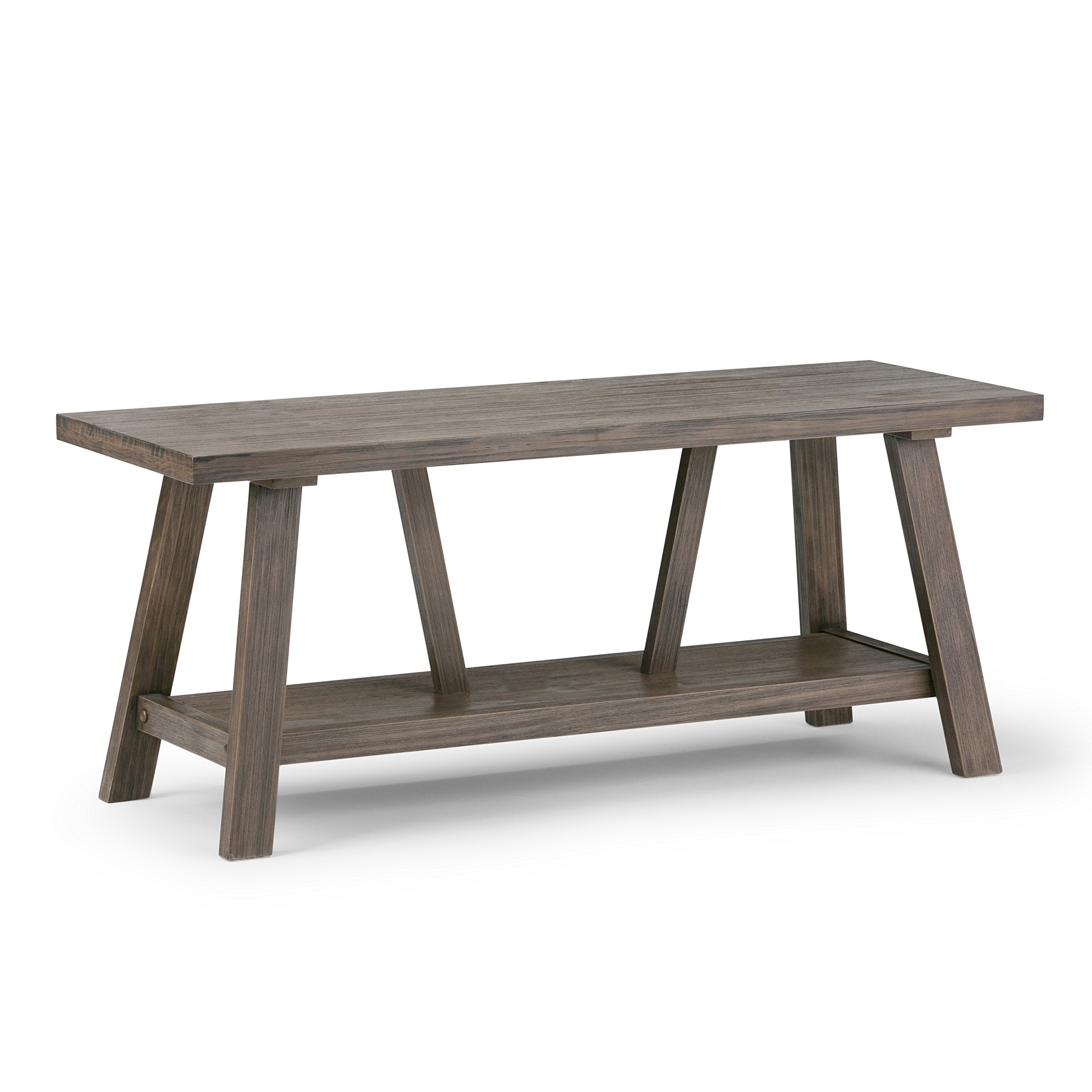 SIMPLIHOME Dylan SOLID WOOD 48 Inch Wide Industrial Entryway Bench in Driftwood, For the Living Room, Entryway and Family Room