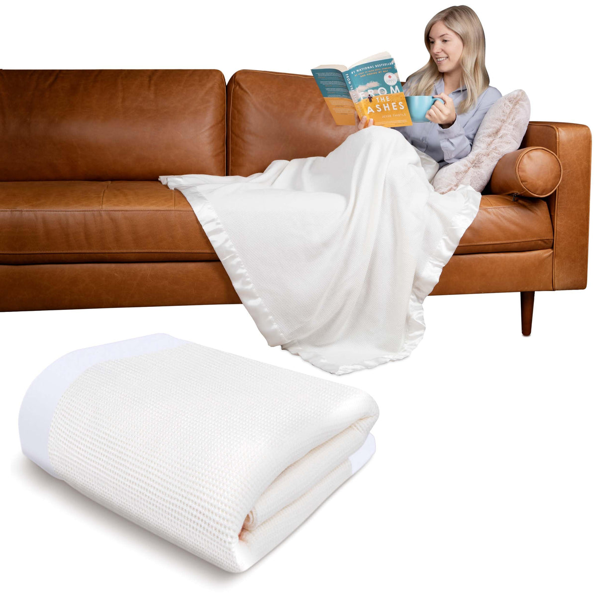 Baby Morgan Adult Throw Blanket With Satin Trim - 50' X 60' Throw Blanket White