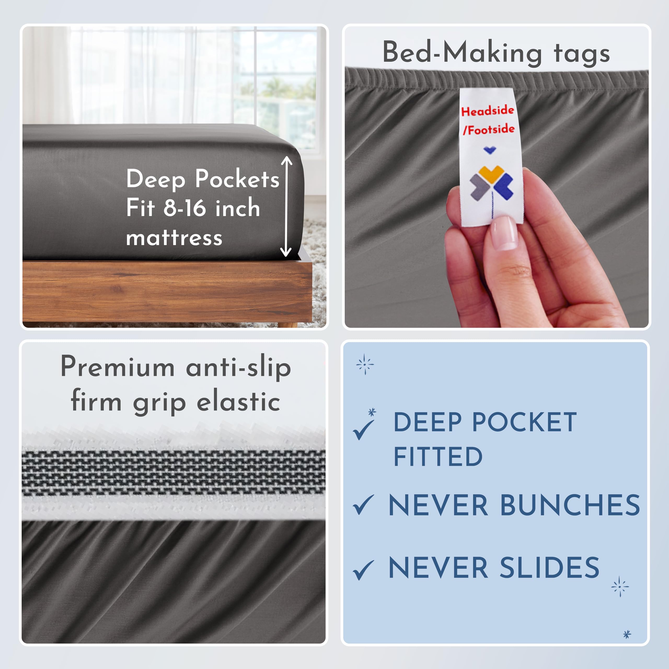 California Design Den Luxury 100% Cotton Sheets King Size Sheet Set - Buttery Soft 800 Thread Count - Beats Fake Egyptian Claim, Bedding Set With Durable Deep Pocket Fitted Sheet (Grey)