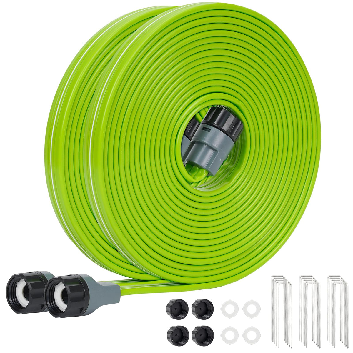 Kobaz Sprinkler Soaker Hose 25Ft 2Pack, Heavy Duty Watering Hose With Detachable End-Caps And Stakes, Powerful And Even Watering