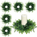 6 Pcs Candle Rings Wreaths 3 Inch Wedding Candle Rings Pillars Candle Wreaths Kitchen Cabinet Wreaths Mini Green Boxwood Candle 