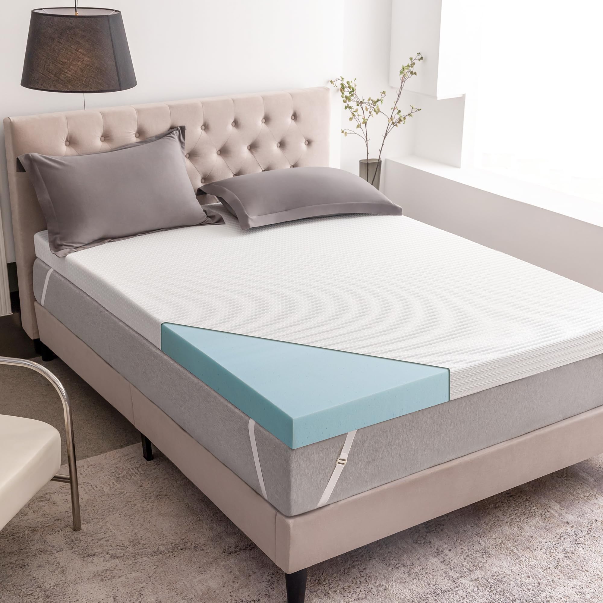 Memory Foam Mattress Topper Queen 2 Inch, Breathable Bed Topper With Removable Cover, High-Density Mattress Pad For Pain Relief,