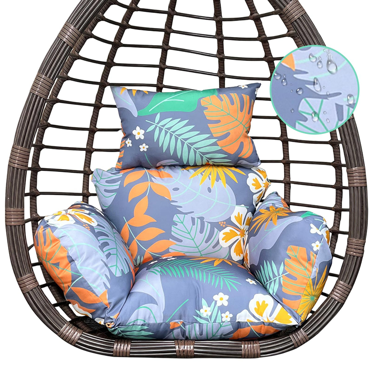 Yefound Indoor Outdoor Egg Chair Cushion Thick Hanging Floral Egg Swing Chair Cushion U-Shaped Back Cushions For Patio Garden Ha