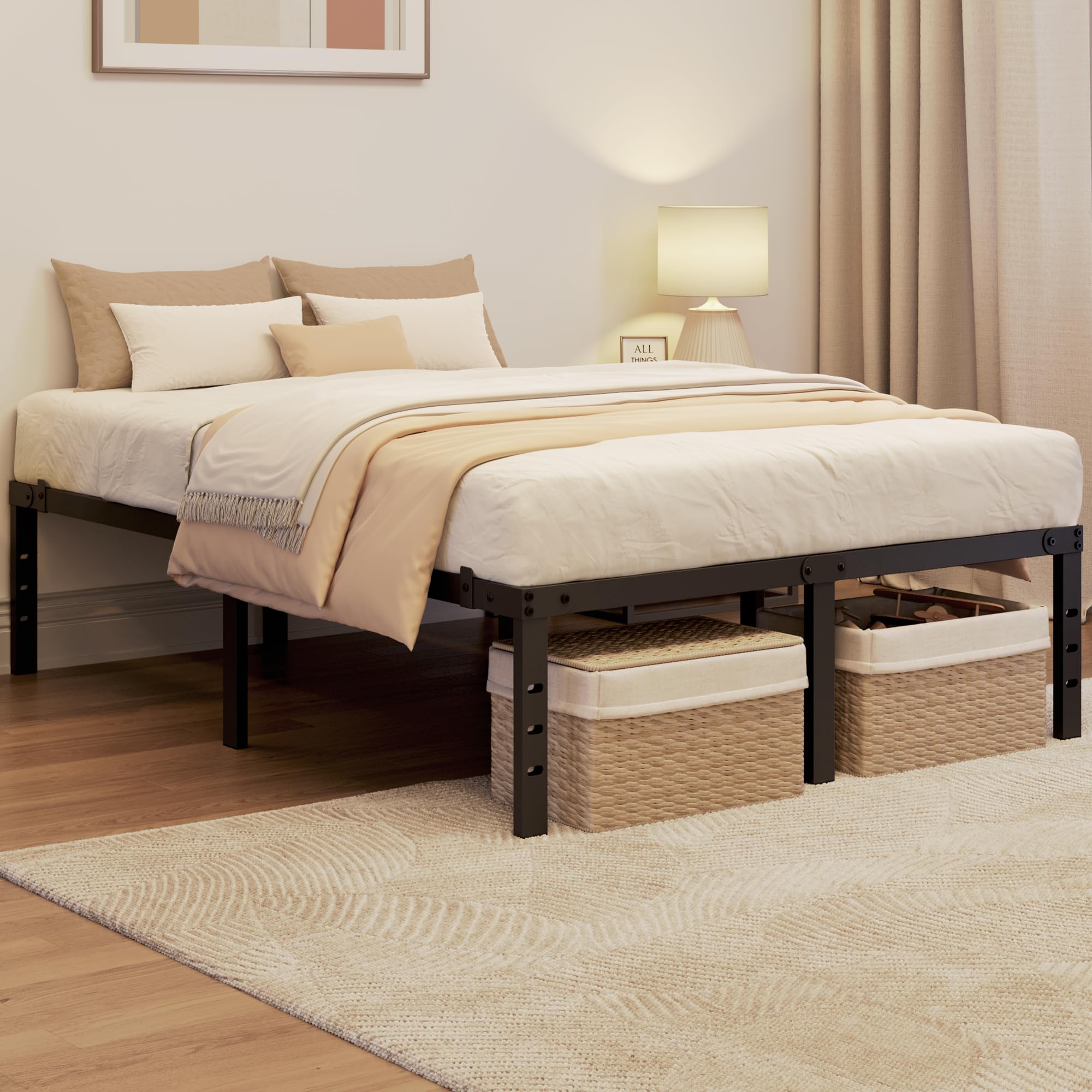 Yaheetech 16 Inch Full Bed Frames Heavy Duty Metal Platform Bed With Under Bed Storage, No Box Spring Needed, Easy Assembly, Sturdy Steel Slat Support, Black