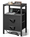 Lazzanto NightStand Bedside Charging Table Bedroom - Night Stand with Charger Station, Modern Nightstand with Open Shelf & 2 Fab