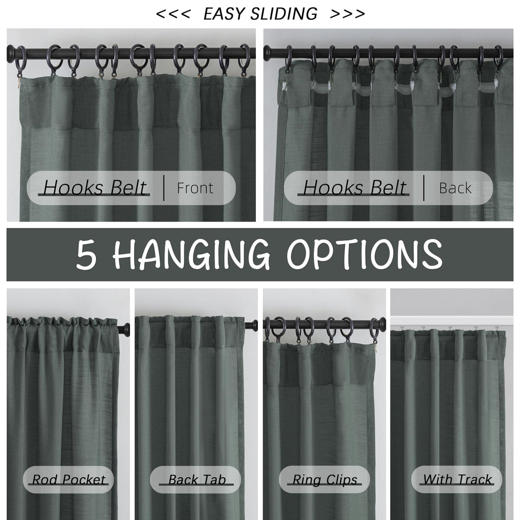120 Inches Extra Long Linen Curtain Panels Pair Living Room Back Tab Farmhouse Light Filtering Semi Sheer Boho Linen Curtains 10 Ft Long Floor To Ceiling Large Window Patio Sliding Door,Charcoal Grey