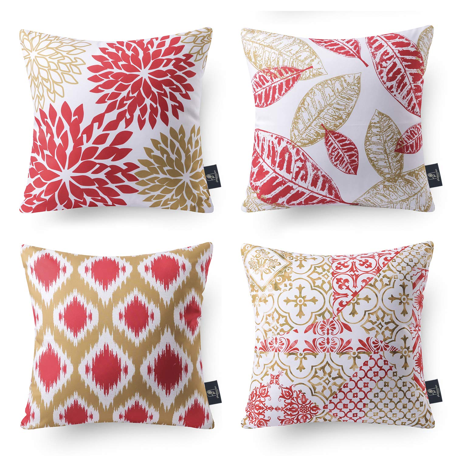 Phantoscope Set Of 4 New Living Series Yellow And Red Throw Decorative Pillow Cover Cushion Cover, Print, 18 X 18 Inches 45 X 45
