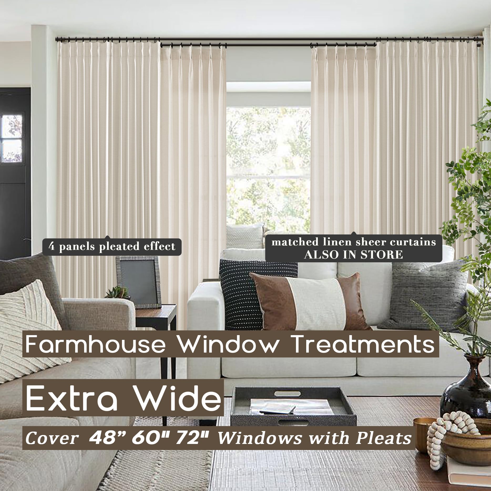 Shineland Insulated Window Coverings Warm Curtains For Winter,Window Treatments Energy Saving Room Noise Blocker Draft Blocking Curtains,(40 X 102 Inches Long,Beige)