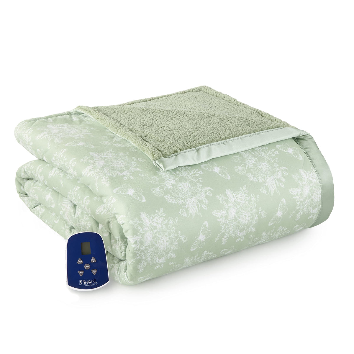 Thermee Micro Flannel Twin-Size Heated Electric Blanket With Sherpa, Machine Wash & Dry, Timer & Safety Shutoff, 84Lx62W, Toile