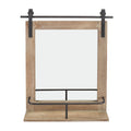 Danya B. Rustic Industrial Wood-Framed Wall Mount Barn Door Vanity Mirror with Shelf and Iron Hardware - Decorative Rectangle Ru