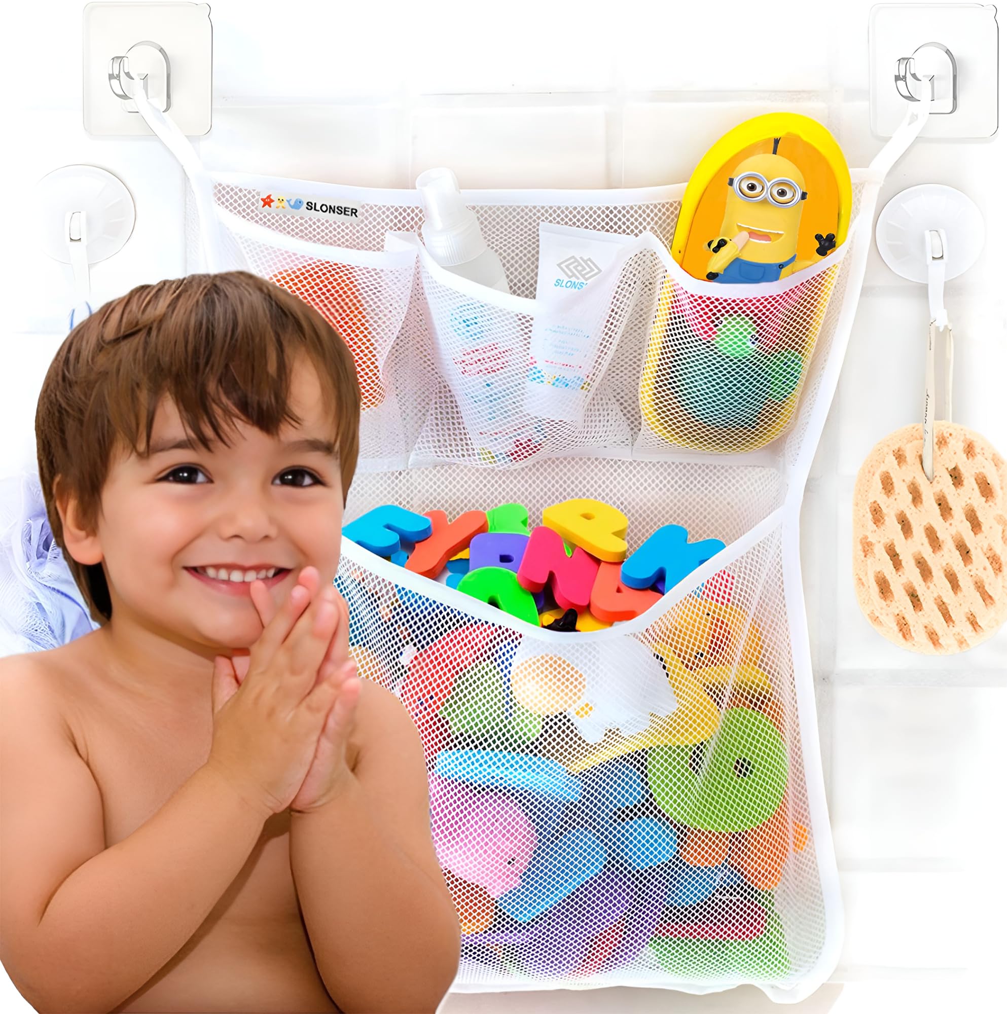 Bath Toy Holder 14x20 Inch, Mesh Bathtub Toy Storage Basket, Kids Bath Net, Tub Holder Bag, Toddler Shower Caddy Hanging Bucket 