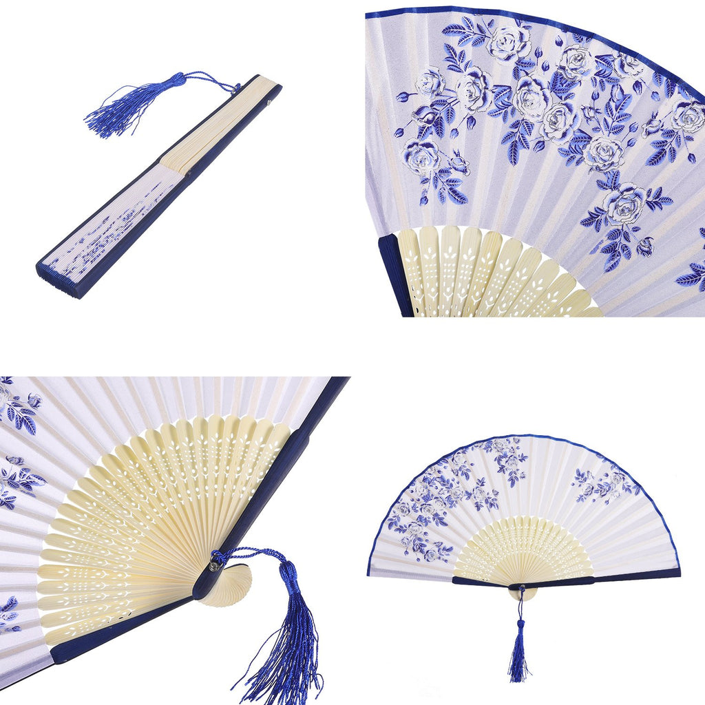 2 Pieces Folding Fans Handheld Fans Bamboo Fans With Tassel Women'S Hollowed Bamboo Hand Holding Fans For Wall Decoration, Gifts