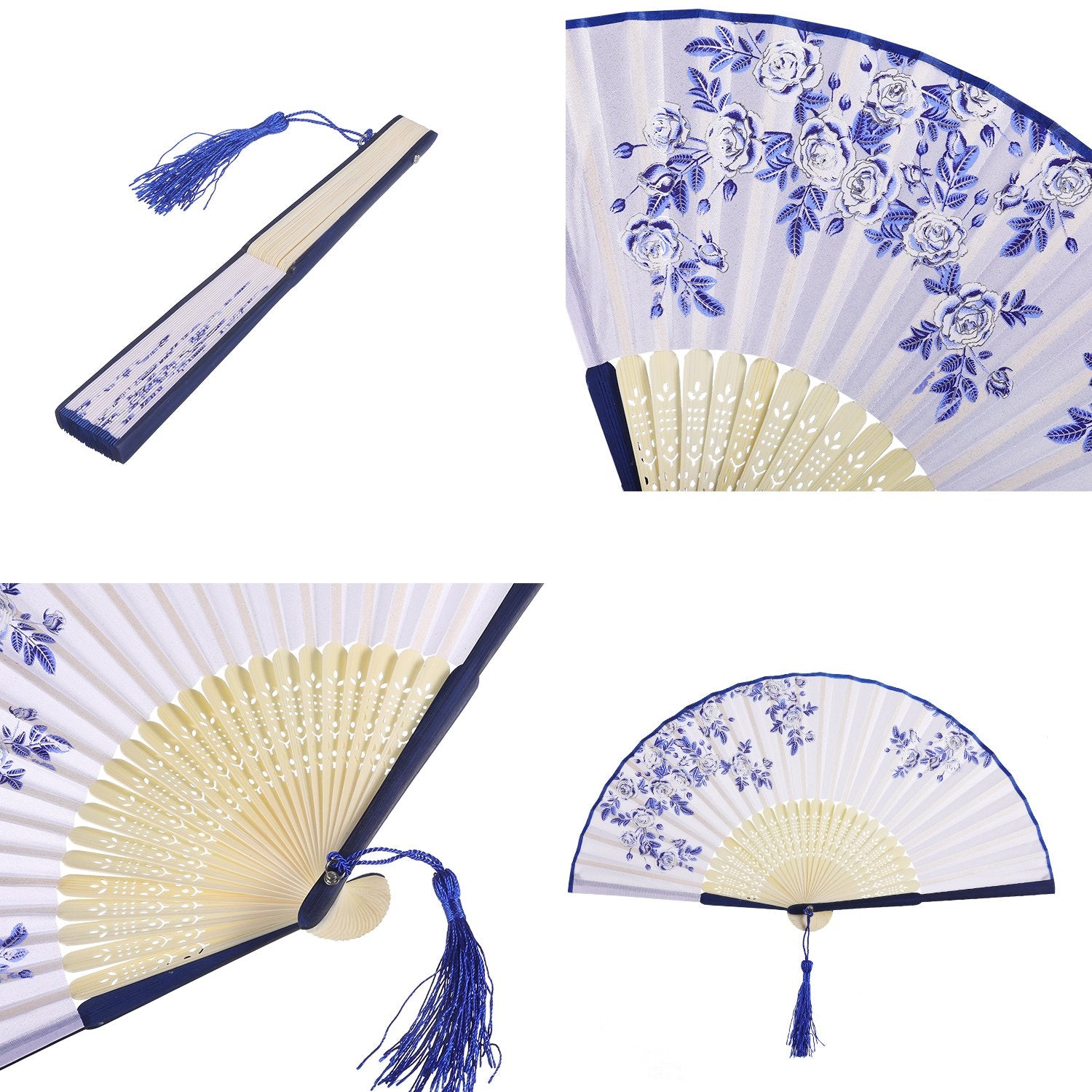 2 Pieces Folding Fans Handheld Fans Bamboo Fans With Tassel Women'S Hollowed Bamboo Hand Holding Fans For Wall Decoration, Gifts
