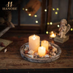 Hanobe Candle Plate Holder Tray: Round Wooden Decorative Candle Plate Small Farmhouse Table Centerpiece Rustic Whitewash Wood Te