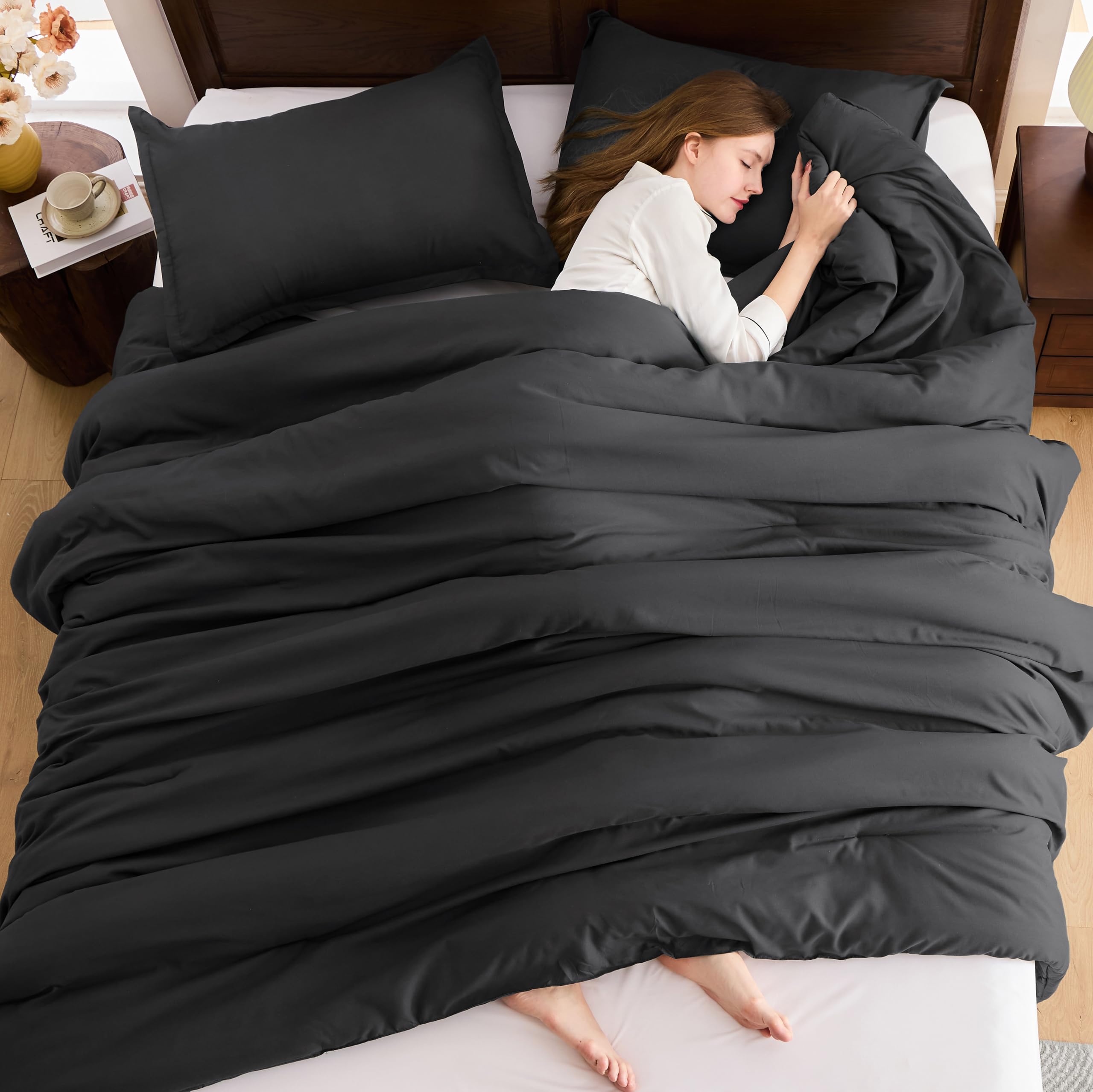 Andency Dark Grey King Size Comforter Set, 3 Pieces Boho Solid Bedding Comforter Set, Soft Cozy Lightweight Reversible All Season Warm Microfiber Bed Blanket Quilt Sets For Men Women (104X90Inch)