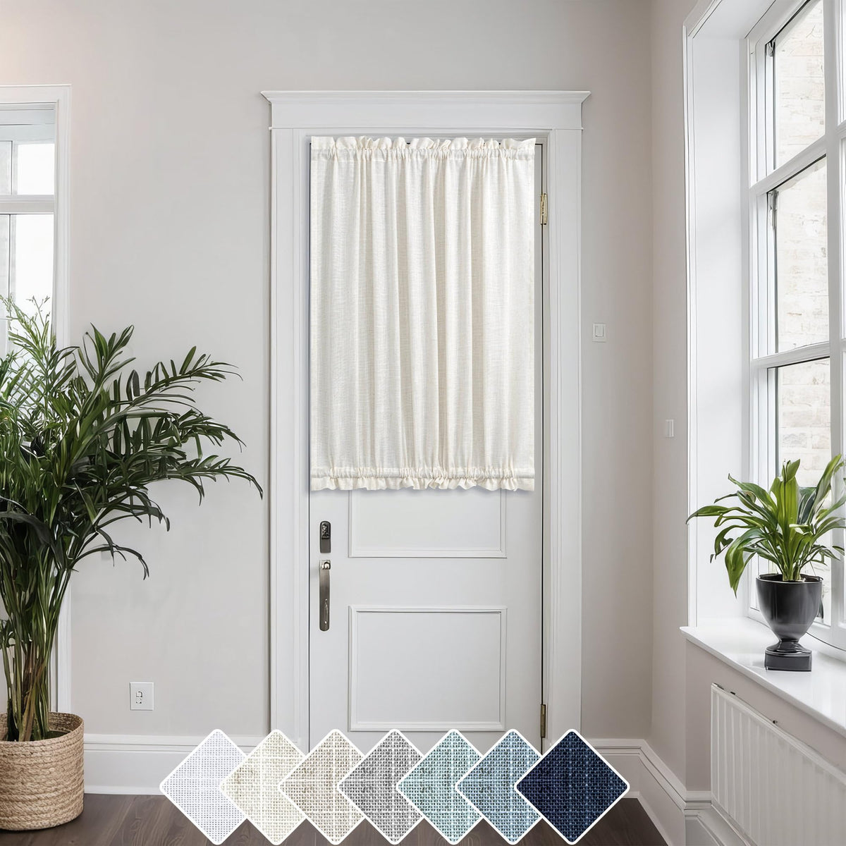Koufall Door Curtain For Door Window,Small Linen Privacy Sheer Short Window Curtains For Kitchen Bathroom,40 Inch Length Long,1