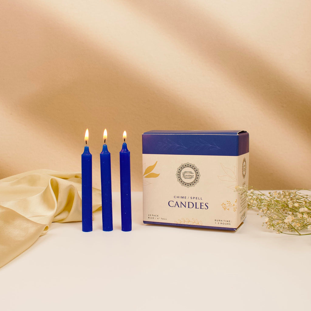 Raajsee Pack Of 40 Royal Blue Candles | 4'' Tall Unscented Mini Taper Candles - Perfect For Witchcraft, Rituals, Spells, Prayer,