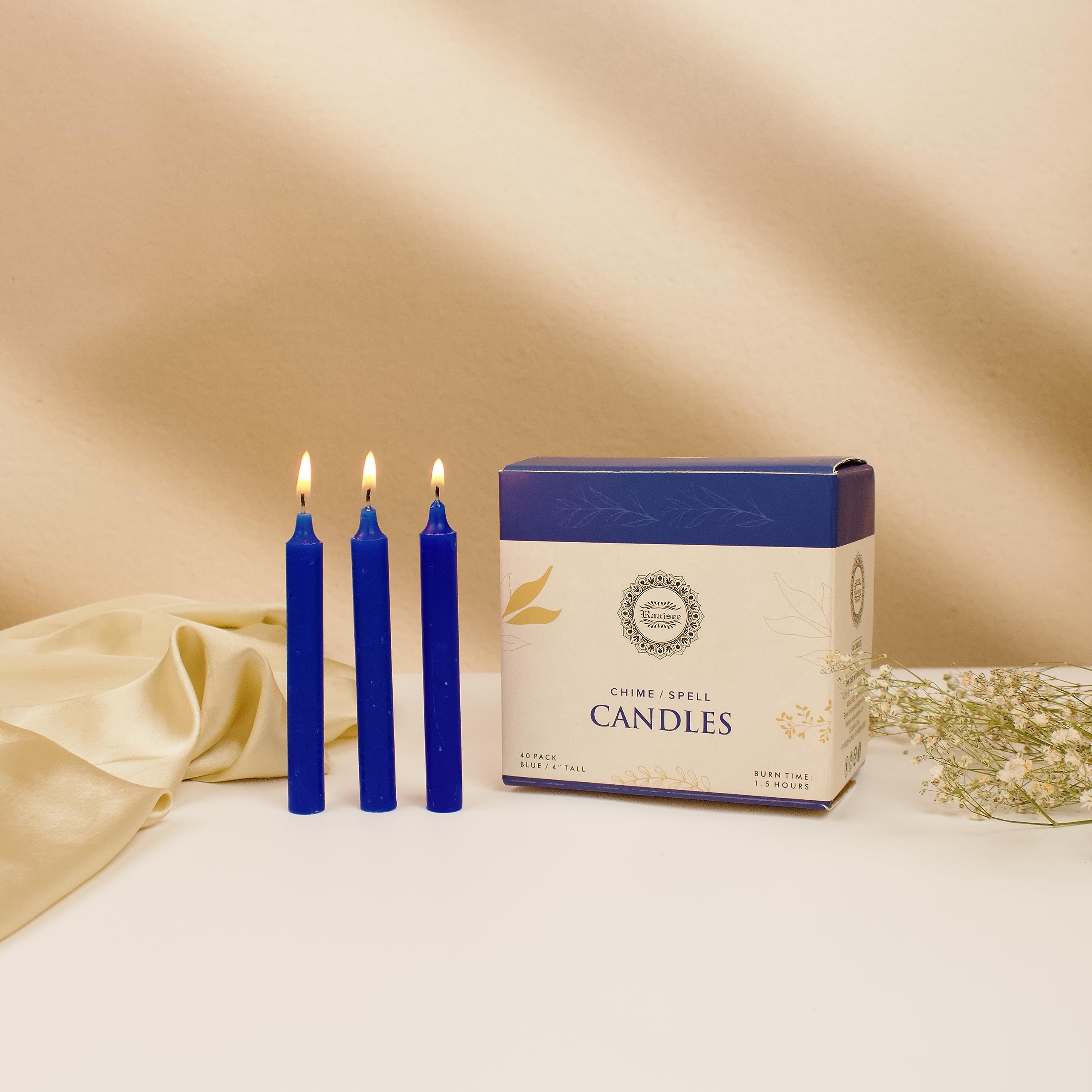 Raajsee Pack Of 40 Royal Blue Candles | 4'' Tall Unscented Mini Taper Candles - Perfect For Witchcraft, Rituals, Spells, Prayer,