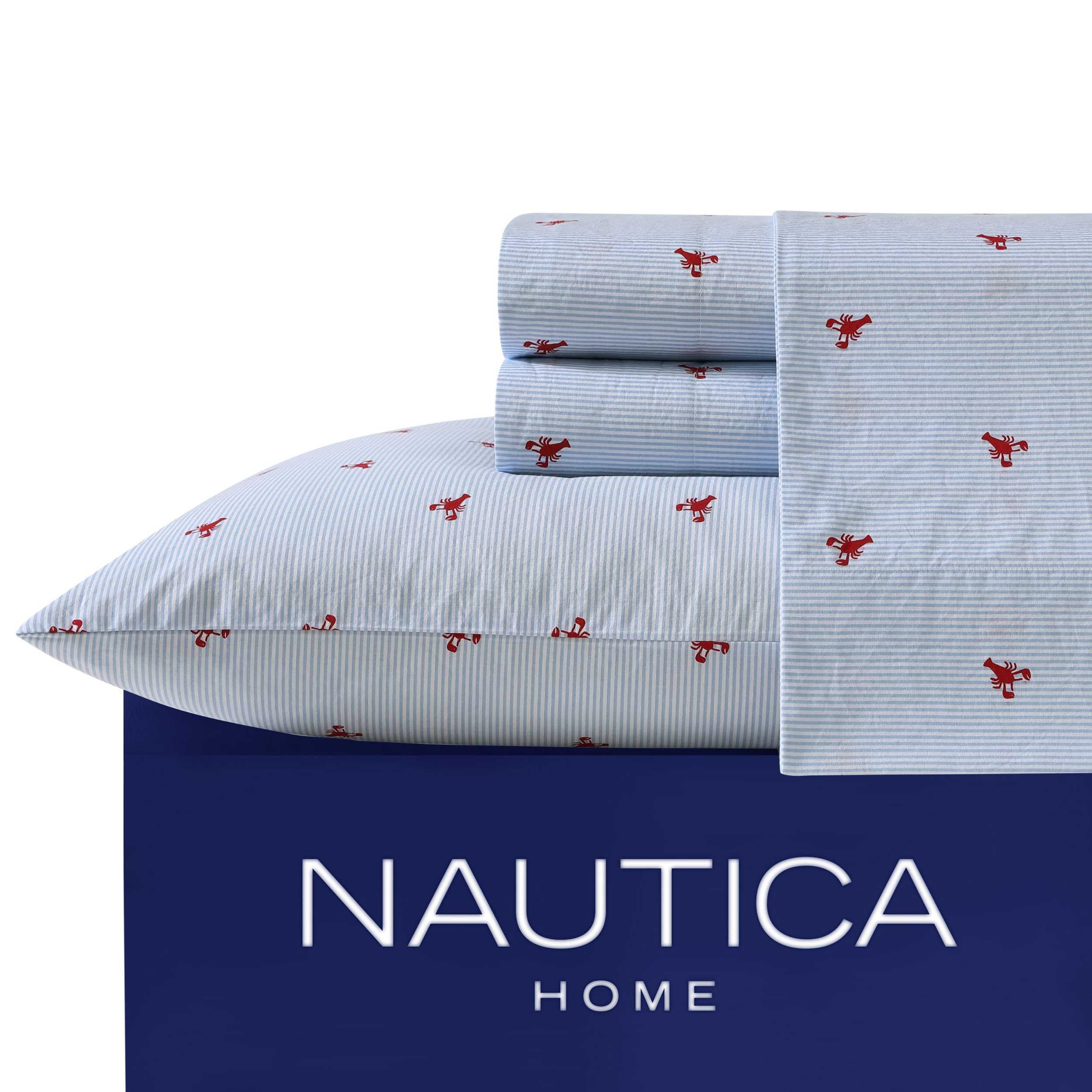 Nautica - Queen Sheets, Cotton Percale Bedding Set, Casual Home Decor (Lobster Walk Red, Queen)