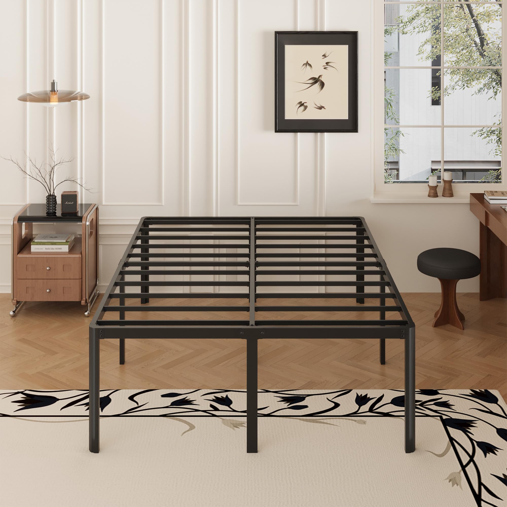 Yicensen 22 Inch High Queen Bed Frame Rounded Corner No Box Spring Needed, Heavy Duty Metal Queen Size Platform Bed Frame, Easy