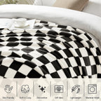 Homelike Moment Checkered Blanket Twin Size, Black Checkerboard Grid Soft Fluffy Fleece Twin Blanket, Fuzzy Cozy Plush Blanket F
