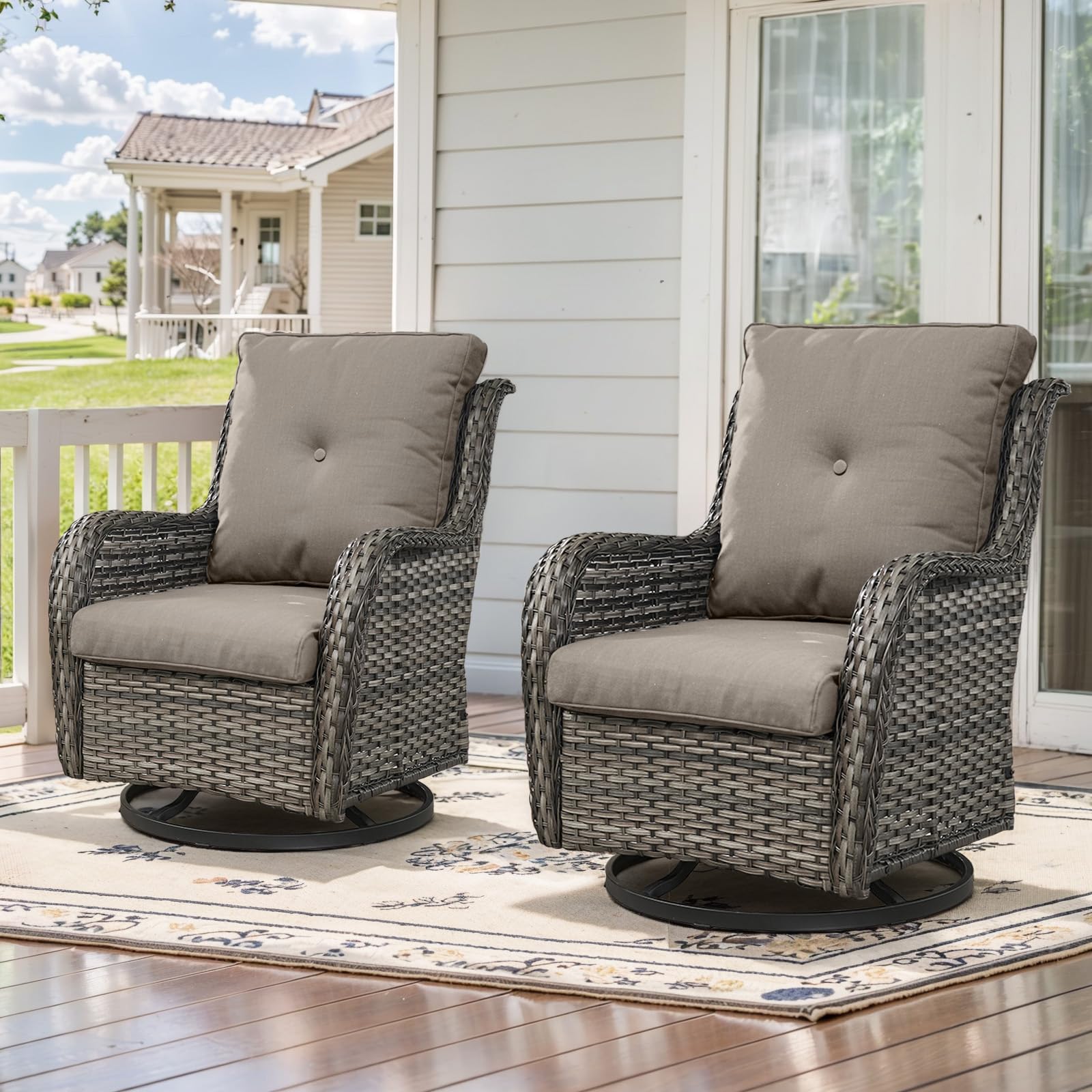 Belord Outdoor Swivel Rcoker Patio Chairs - Outdoor Swivel Patio Chairs Set Of 2 Wicker Chair Patio Furniture Sets With Covered Cushion For Porch Deck Balcony Garden, Gray