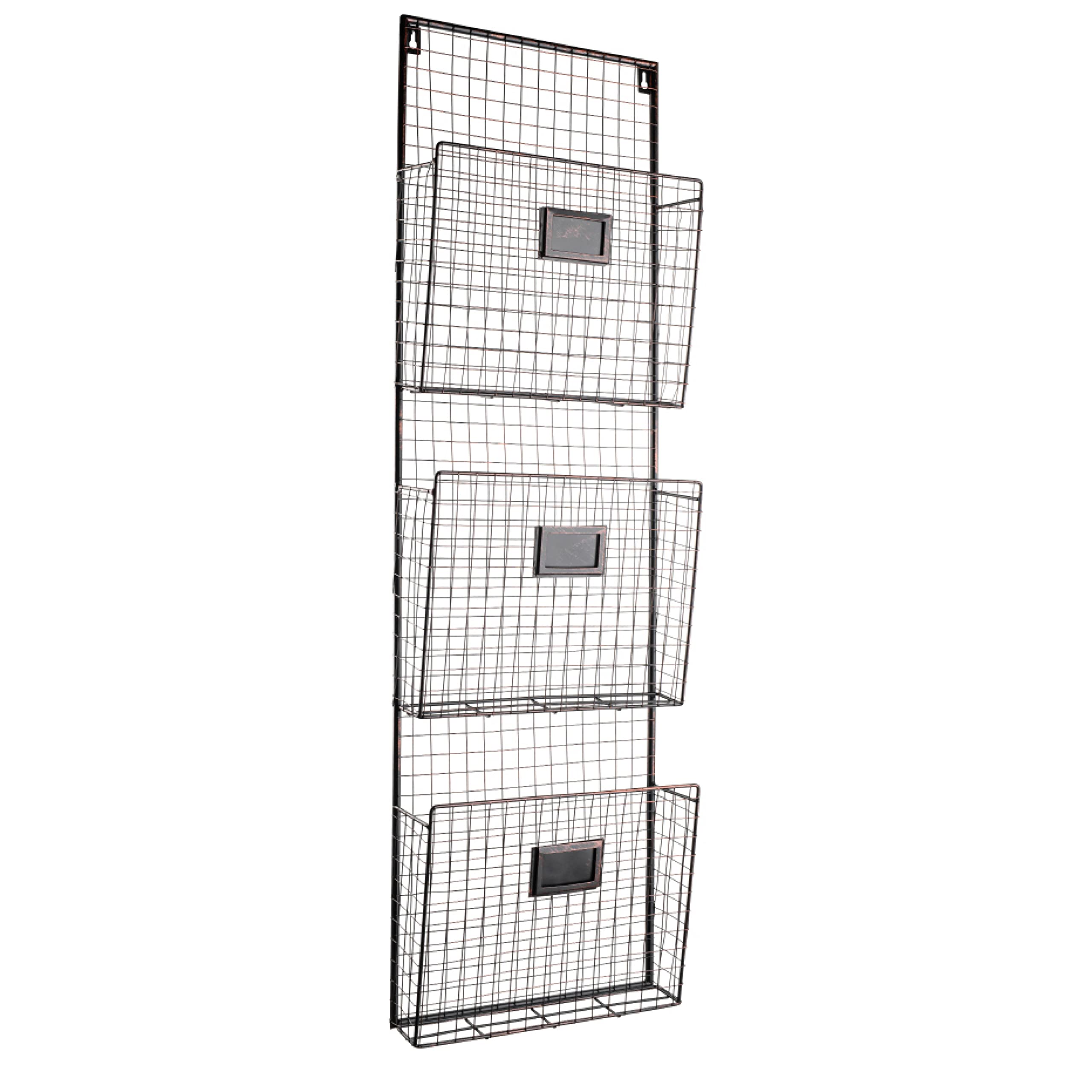 Designstyles Three Tier Wall File Holder - Durable Copper Metal Rack With Spacious Slots For Easy Organization, Mounts On Wall A