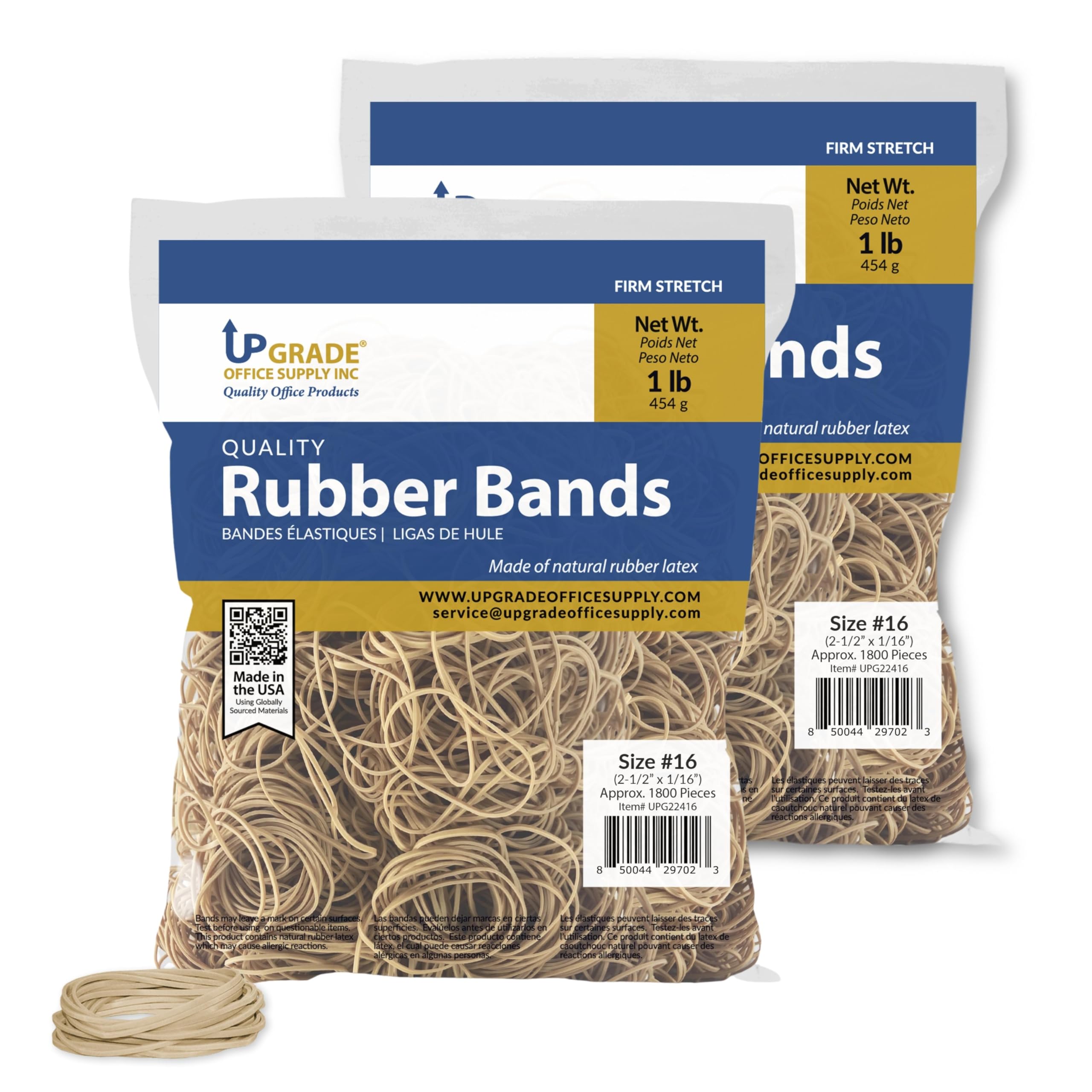 Upgrade Office Supply Upg22416Pk2 Rubber Bands, Size #16 (2-1/2 X 1/16), 1,800 Bands, 1 Lb Pack, 2-Pack, Usa