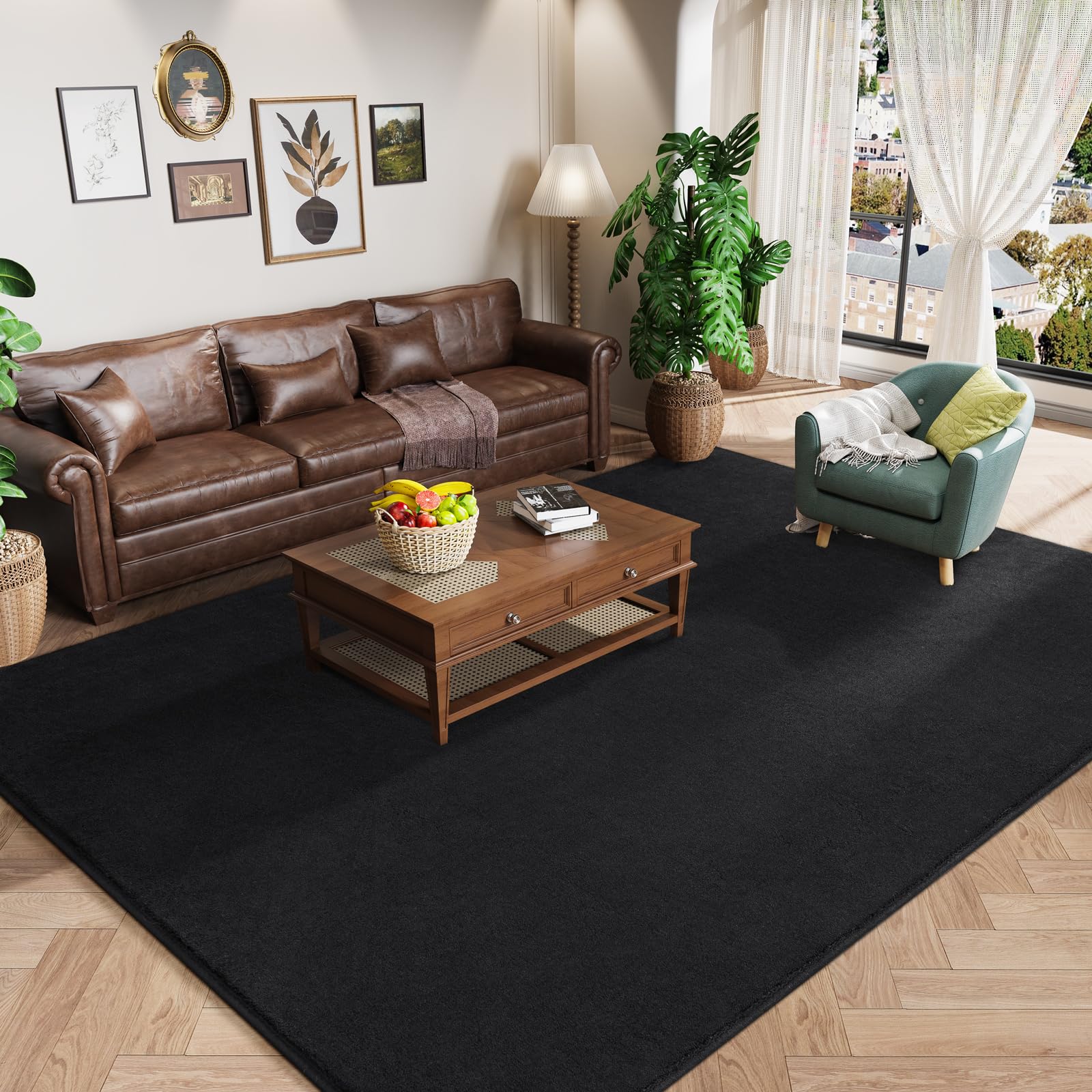 Amearea Modern Area Rugs for Bedroom Living Room, 4x6 Feet Black Thickened Memory Foam Rug, Fluffy Indoor Washable Rugs Non Slip