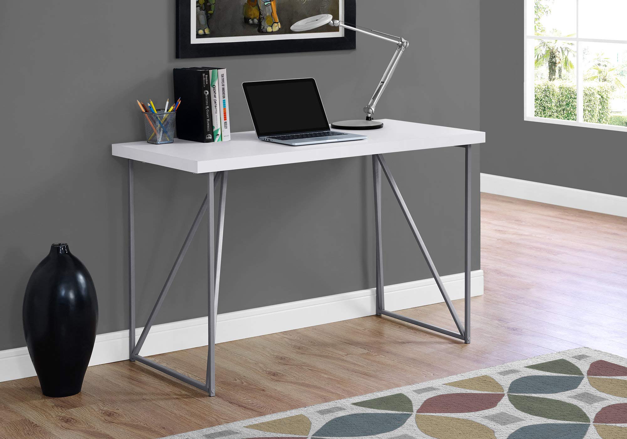 Monarch Specialties Laptop Table-Contemporary Style Home & Office Computer Desk-Metal Legs, 48&quot; L, White