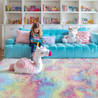 Kchowua 4X6 Unicorn Thick Fluffy Shag Area Rugs For Girls Bedroom,Machine Washable Comfy Fuzzy Shaggy Pastel Rug For Living Room
