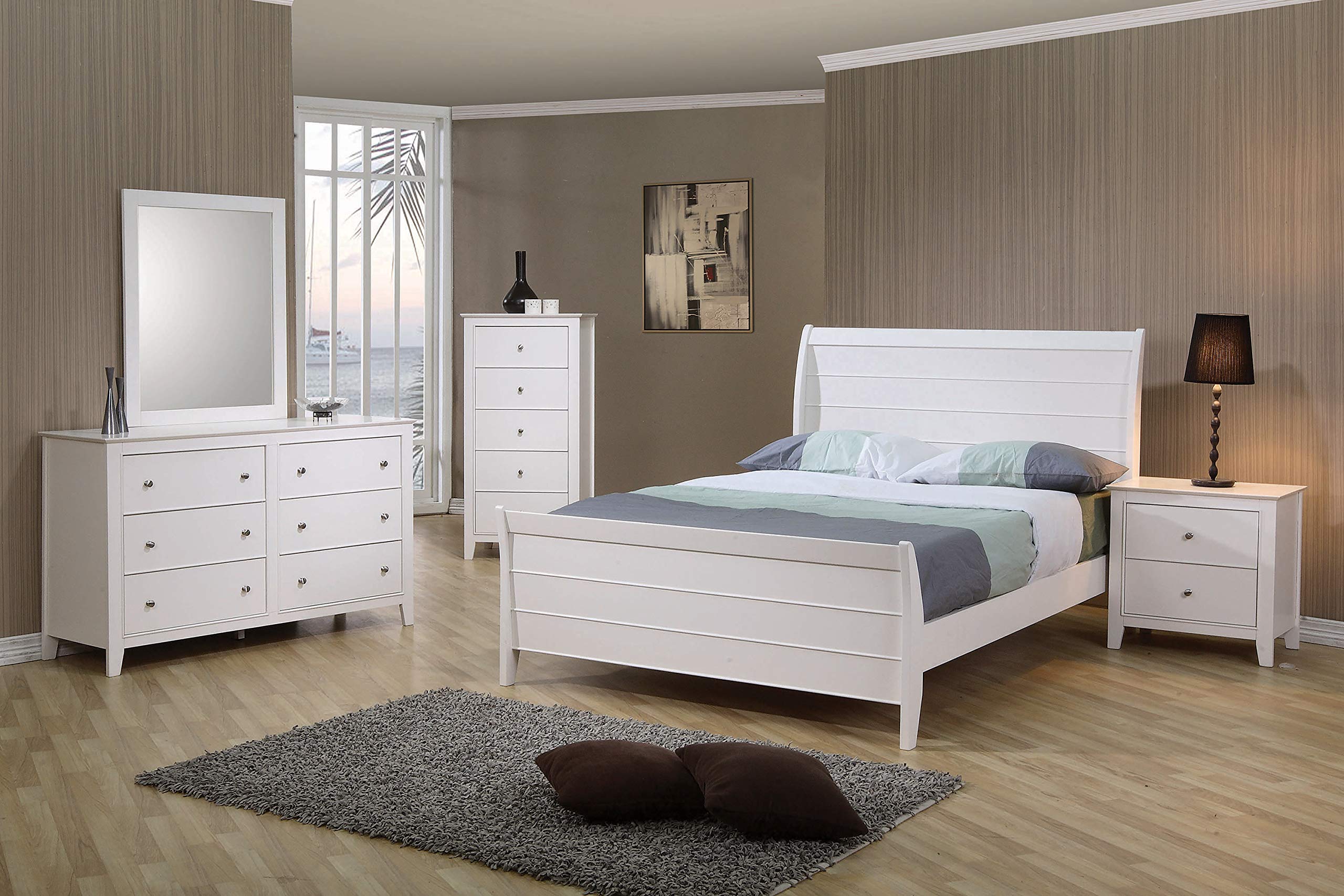 Selena Full Sleigh Platform Bed White